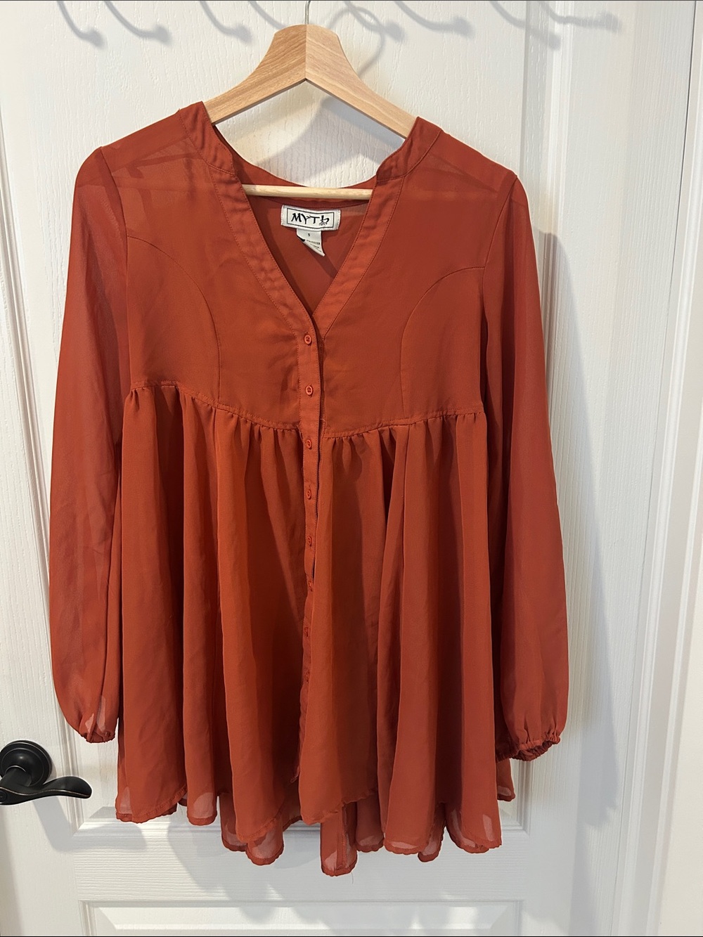 MYTH Rust Button-Front Babydoll Tunic